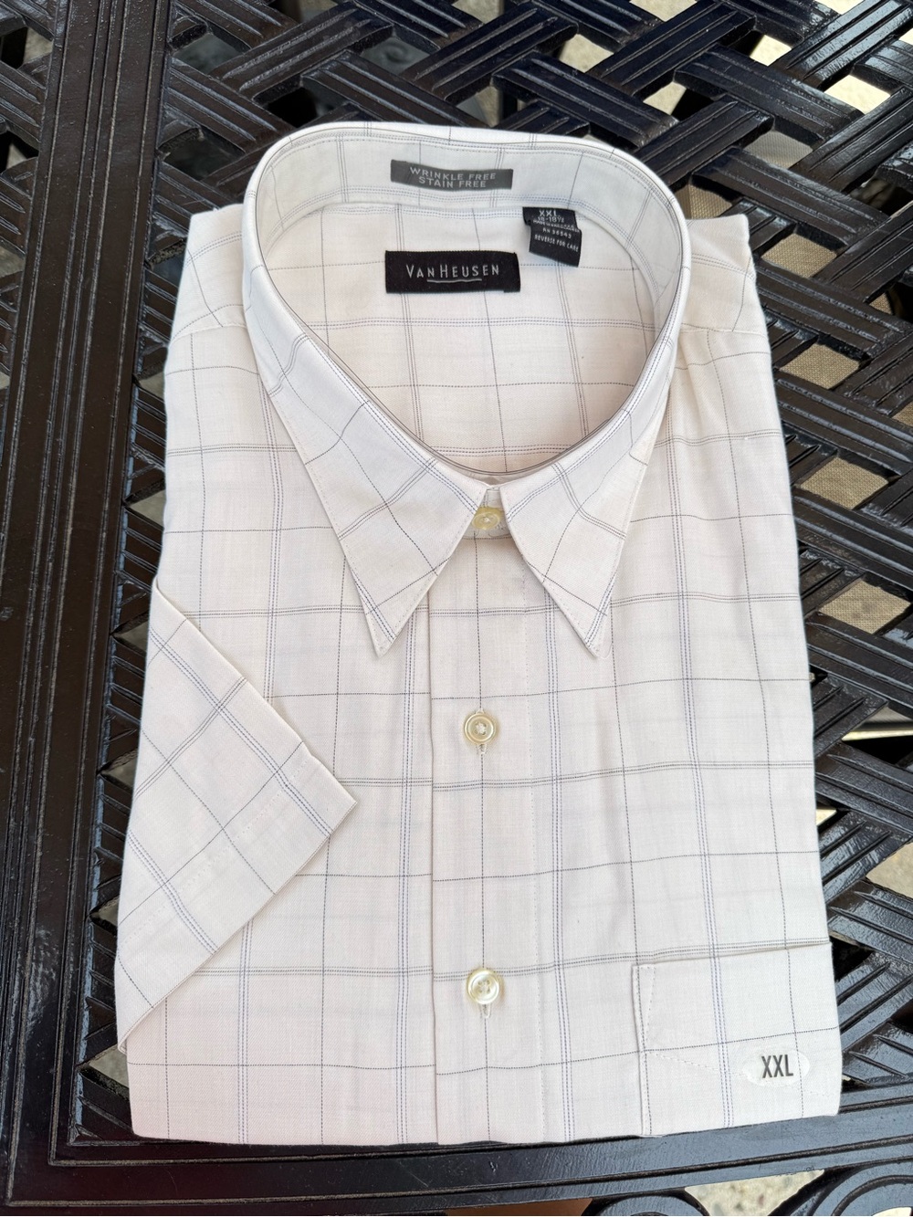 Van Heusen Men's White Short-Sleeve Plaid Dress Shirt